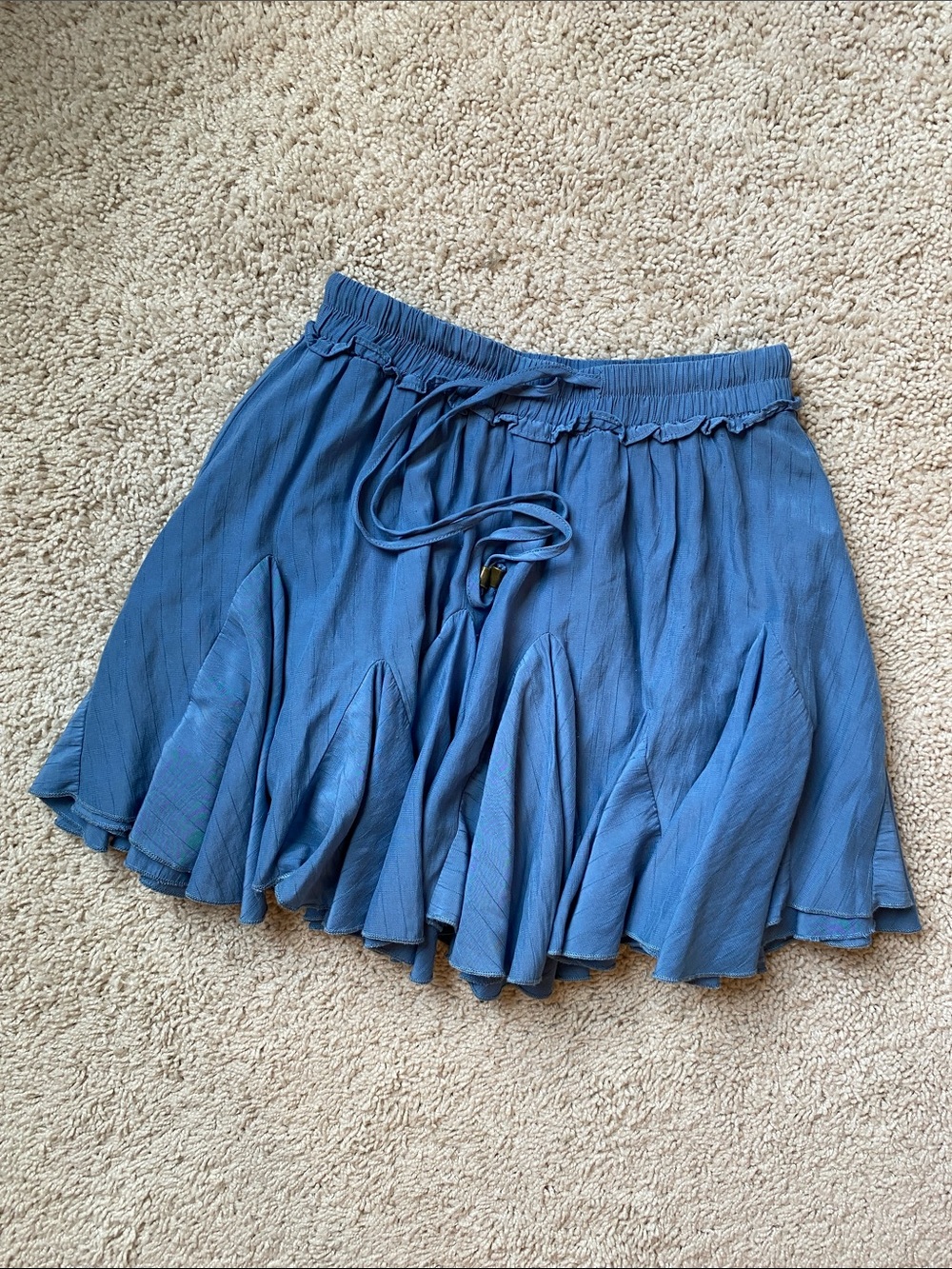 Blue Flowy Drawstring Skirt with shorts